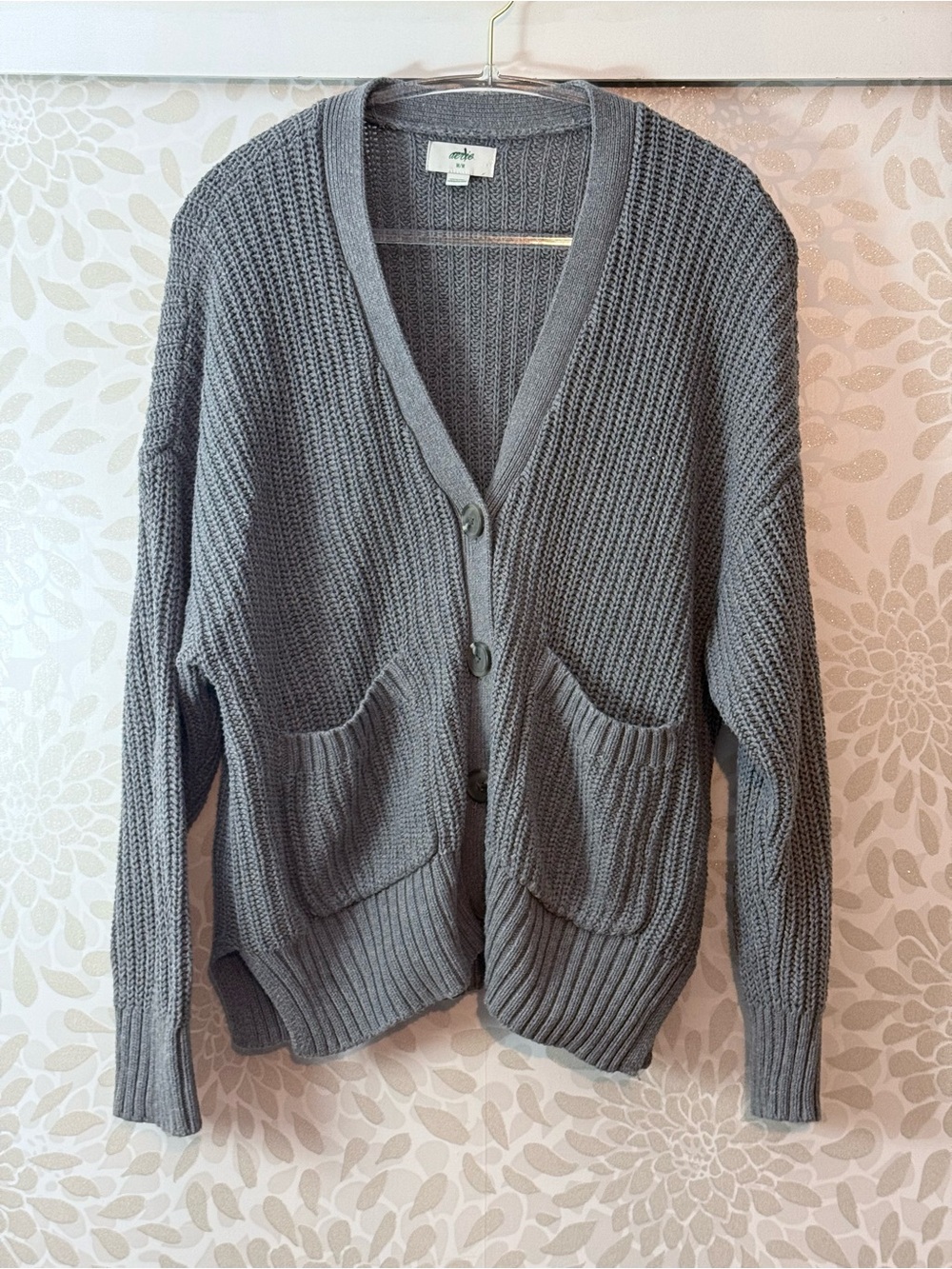 Aerie Women’s M Gray Ribbed Oversized Pockets Long Cardigan Sweater